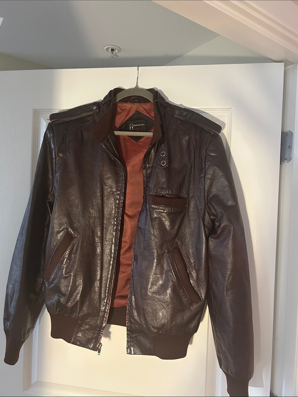 Vintage Members Only Dark Brown Leather Bomber Jacket